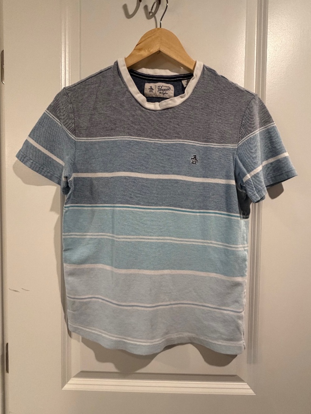 Original Penguin Mens Blue Striped Crewneck T-Shirt - Size S